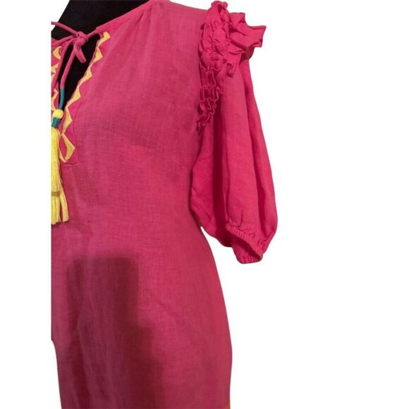 Uncle Frank Anthropology Women's Pink Embroidered Sheath Dress Tassel Boho - Picture 4 of 9